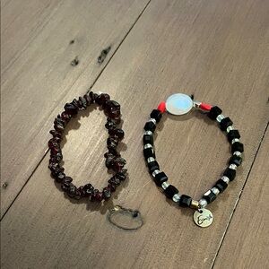 Black and Red and dark purple Beaded Bracelets Set
